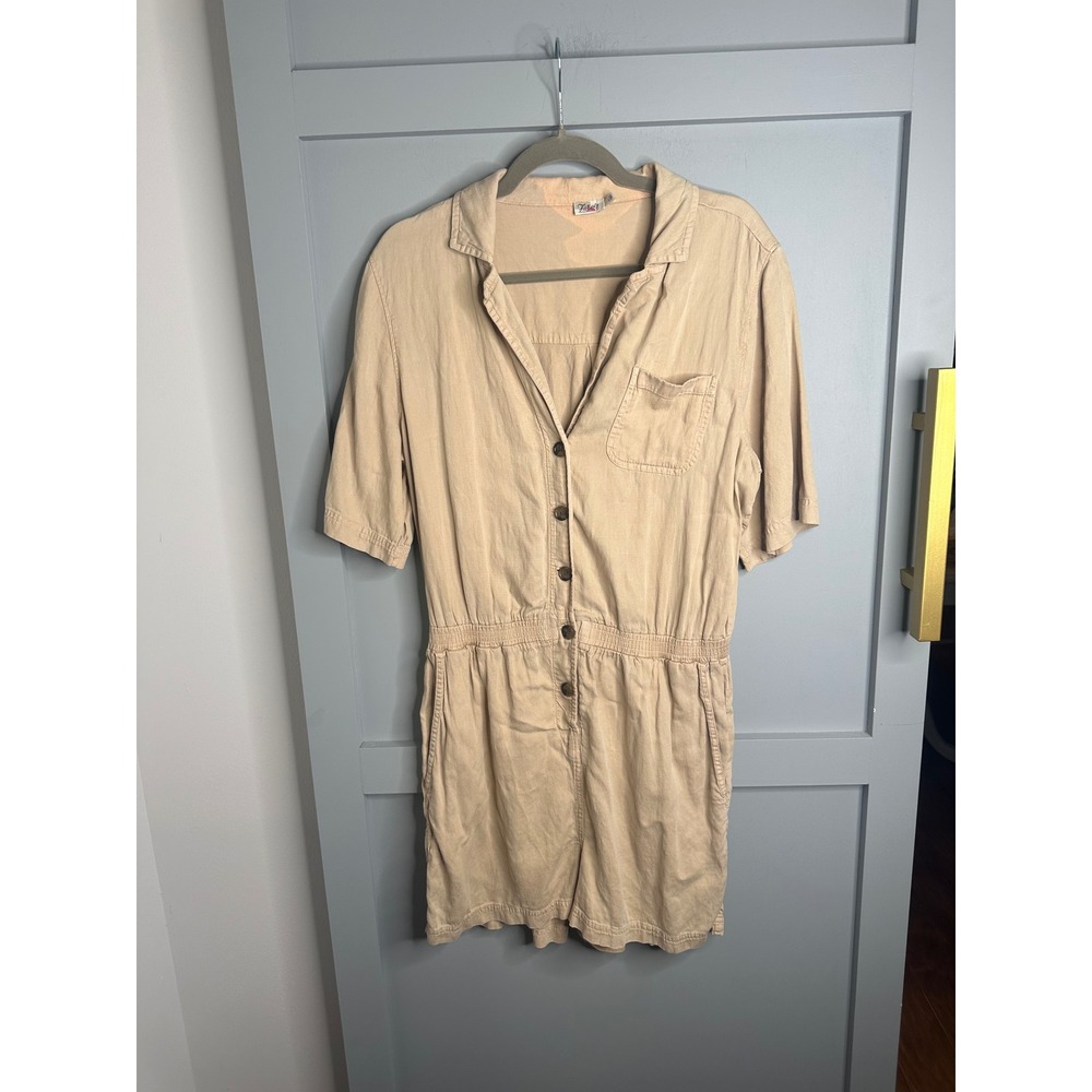 Faherty‎ Brand Womens Tan Khaki Short Sleeve Button Front Utility Romper Size L